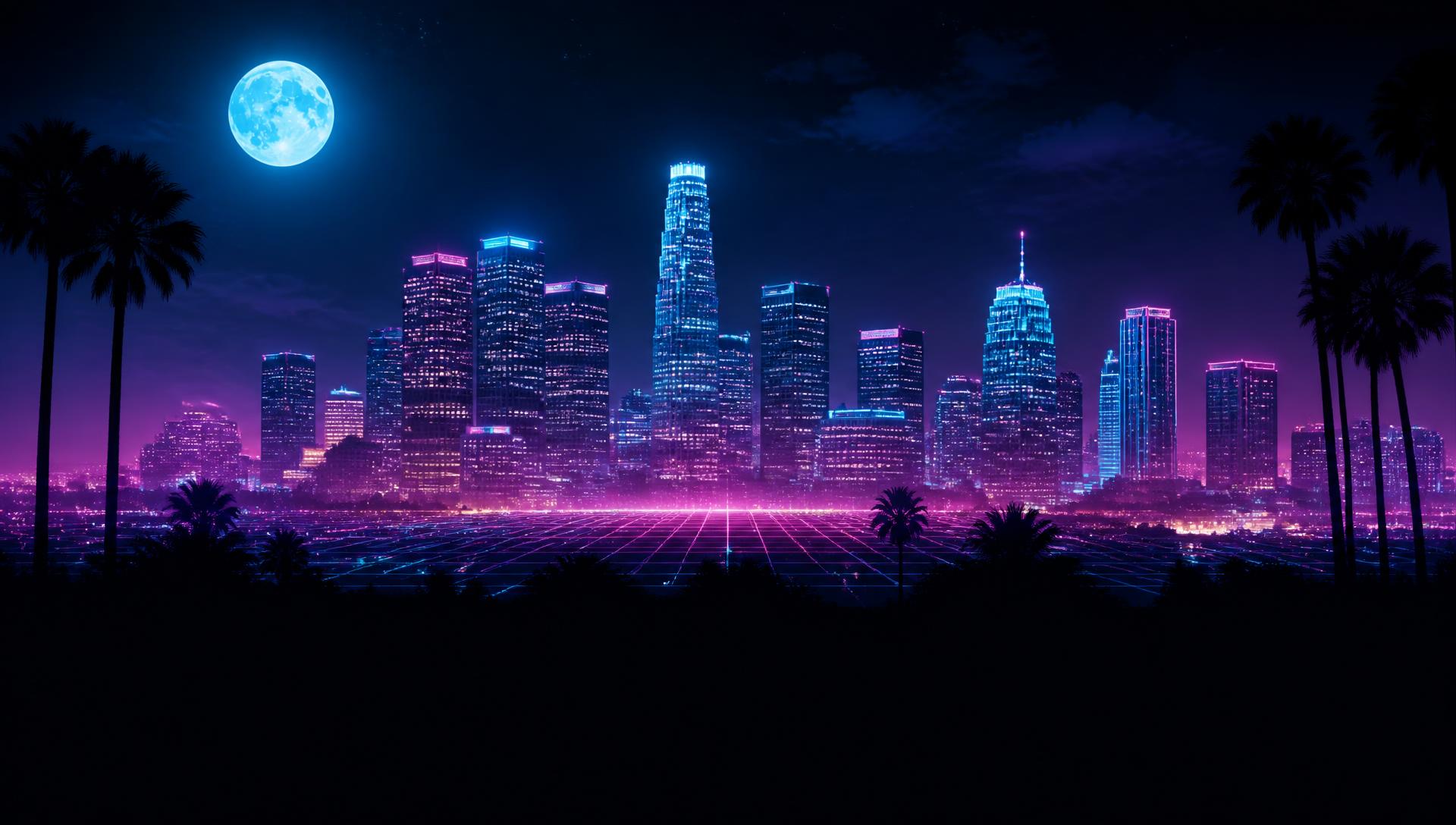 Skyline noturno de Los Angeles em luz neon